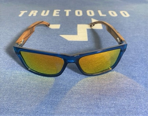 The Calypso - Yellow Polarized Lenses - Blue Transparent Frame - Zebrawood Legs