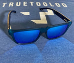 The Yhetee - Polarized sunglasses, Matte blue PC frame, Beech layered wood legs